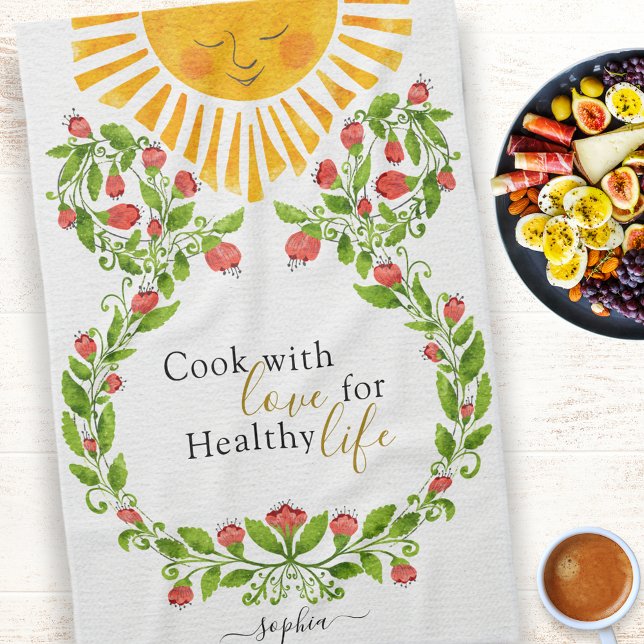 Cute Sun Red Flowers Personalized Kitchen Towel (Creator Uploaded)