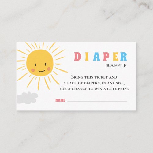 Cute Sun Smiling Sunshine Diaper Raffle Ticket Enclosure Card