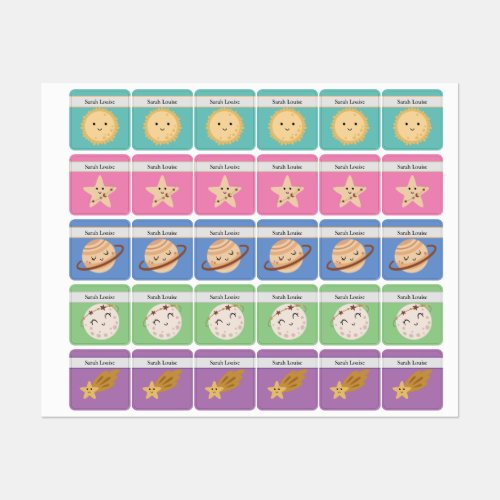 Cute Sun Star moonSaturn Meteor Kids Labels