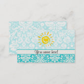 Cute Sun; Teal Damask Business Card (Front/Back)