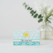Cute Sun; Teal Damask Business Card (Standing Front)
