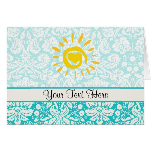 Cute Sun; Teal Damask Cards (Front Horizontal)
