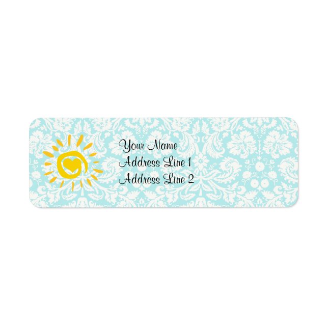 Cute Sun; Teal Damask Label (Front)
