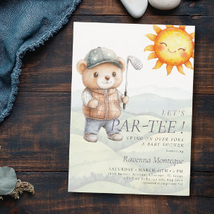 Cute Sun Teddy Hat Golf Let's Par-Tee Baby Shower Invitation