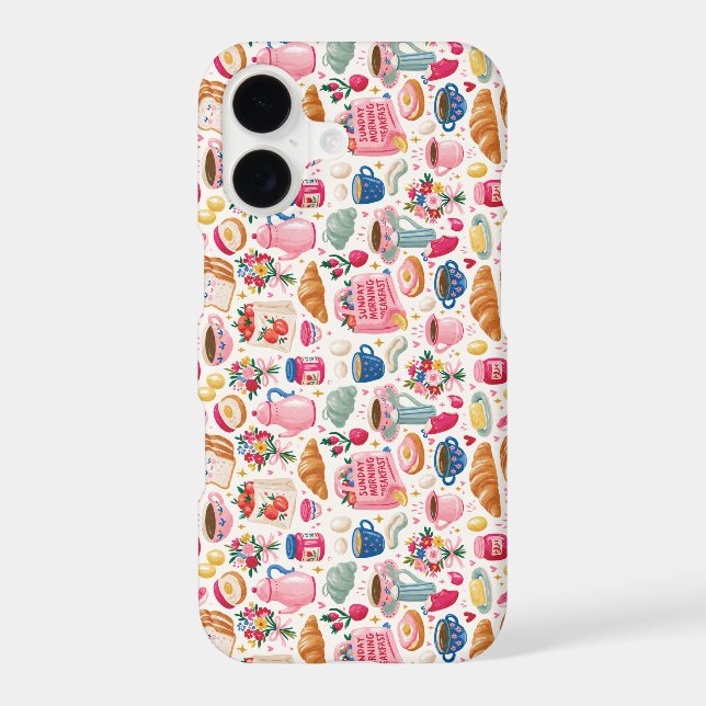 Cute Sunday Breakfast Pattern | Coffee Croissant F Iphone Case (Back)