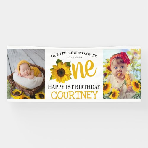 Cute Sunflower 1st Birthday Photo Banner