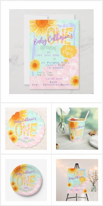 Cute Sunflower Baby One Birthday Collection