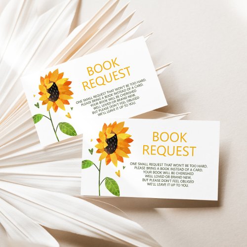Cute Sunflower Baby Shower Book Request Enclosure Card