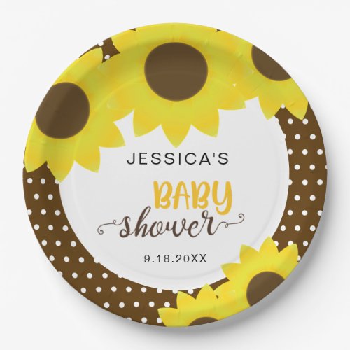 Cute Sunflower Baby Shower Yellow Brown Flowers Paper Plates