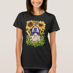 Cute Sunflower Baseball Gnome For Women And Baseba T-Shirt