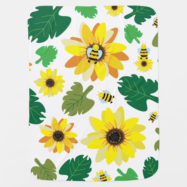 Cute Sunflower Bee Baby Blanket (Front)