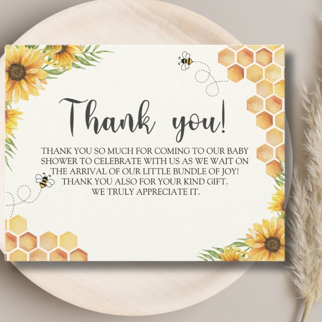 Cute Sunflower Bee Baby Shower Thank You Card (Creator Uploaded)