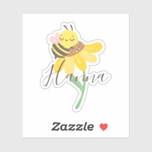 Cute Sunflower & Bee Script Name Sticker