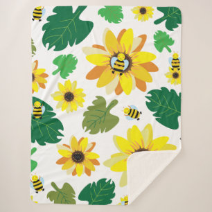 Cute Sunflower Bee Sherpa Blanket