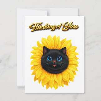 Cute Sunflower Black Cat Face Thinking of You