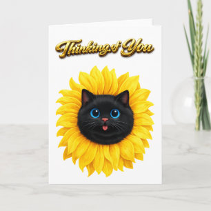 Cute Sunflower Black Cat Face Thinking of You Card