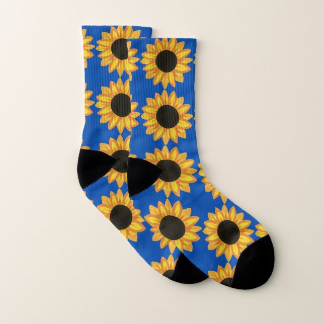 Cute Sunflower Bright Yellow Blue Summer Art Socks (Pair)