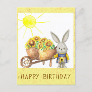 Cute Sunflower Bunny Rabbit Happy Birthday Postcard