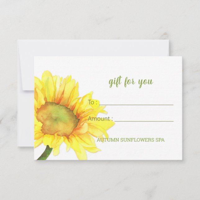 Cute Sunflower Business Gift Certificate Card (Front)