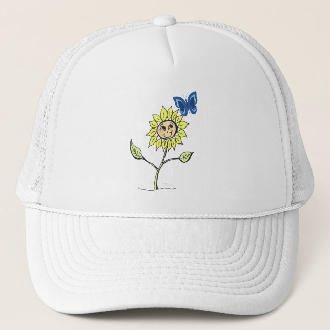 Cute sunflower butterfly smiling Hat (Front)