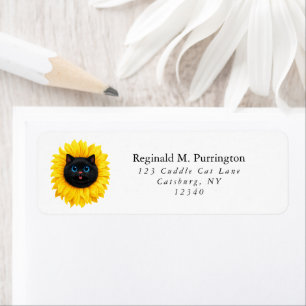 Cute Sunflower Cat Face Floral Art Label