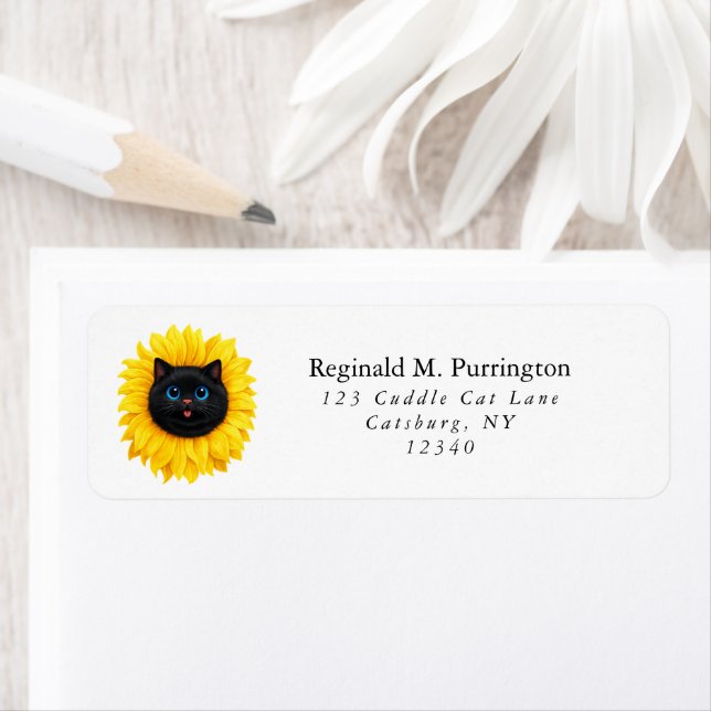 Cute Sunflower Cat Face Floral Art Label (Insitu)