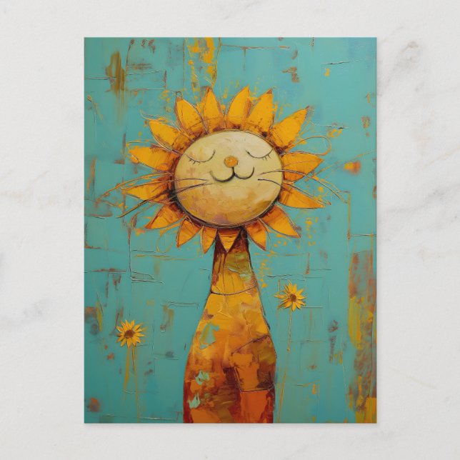 Cute Sunflower Cat Fun In The Sun Painting C5R Postcard (Front)