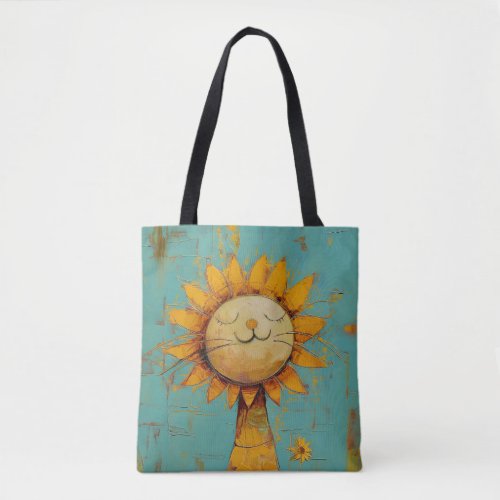 Cute Sunflower Cat Fun In The Sun Painting C5R Tote Bag