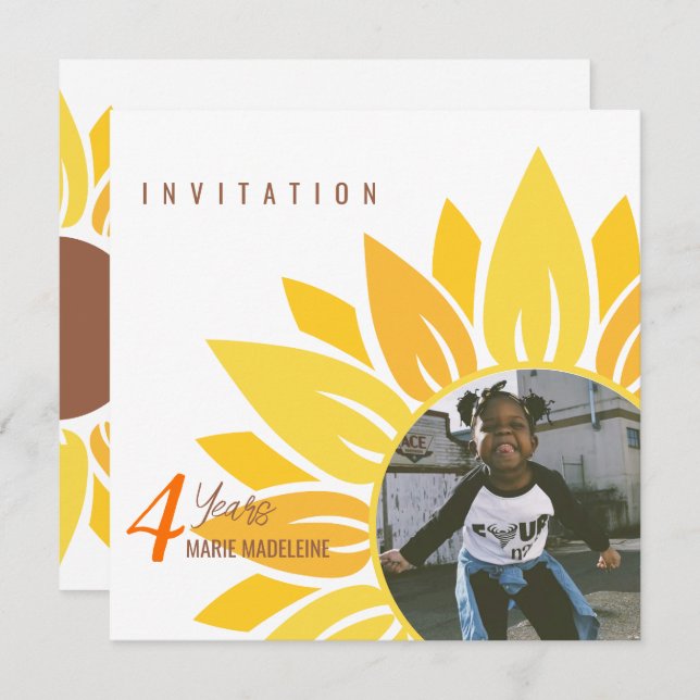 Cute Sunflower Childrens Birthday Invitation  (Front/Back)