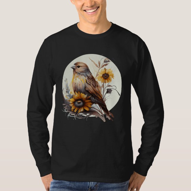 Cute Sunflower Finch Ornithologist Birding Bird Wa T-Shirt (Front)