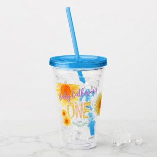 Cute Sunflower First Birthday  Acrylic Tumbler