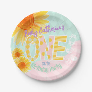 Cute Sunflower First Birthday Paper Plates