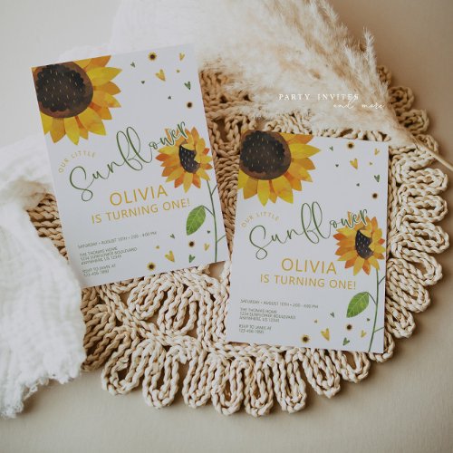 Cute Sunflower First Birthday Party Invitation