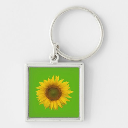 Cute Sunflower Floral Girly Green  Keychain