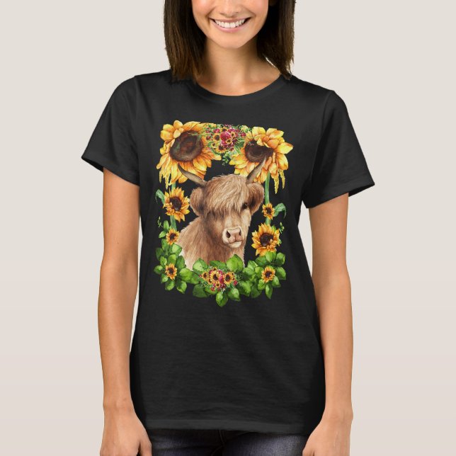 Cute Sunflower For Women With Scottish Highland Co T-Shirt (Front)