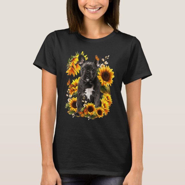 Cute Sunflower French Bulldog Dog Dad Mom Father's T-Shirt (Front)
