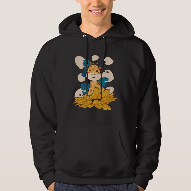 Cute Sunflower Giraffe Safari Animals Wildlife Zoo Hoodie (Front)