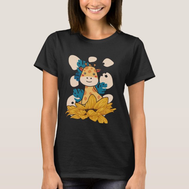 Cute Sunflower Giraffe Safari Animals Wildlife Zoo T-Shirt (Front)
