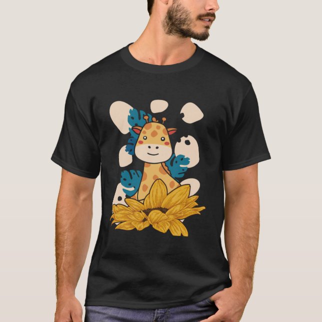 Cute Sunflower Giraffe Safari Animals Wildlife Zoo T-Shirt (Front)