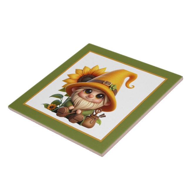 Cute sunflower gnome lovers garden  ceramic tile (Side)