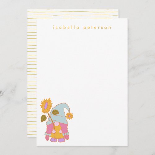 Cute Sunflower Gnome Pastel Personalized Name  Note Card