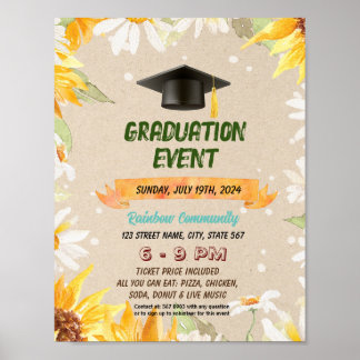 Cute Sunflower graduation theme flyer Poster