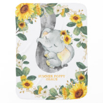 Cute Sunflower Greenery Sleepy Elephant Nursery Baby Blanket Cute Sunflower Greenery Sleepy Elephant Nursery Baby Blanket