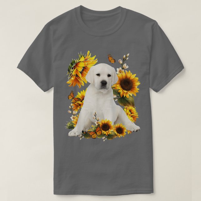 Cute Sunflower Labrador Dog Dad Mom Father's Day L T-Shirt (Design Front)