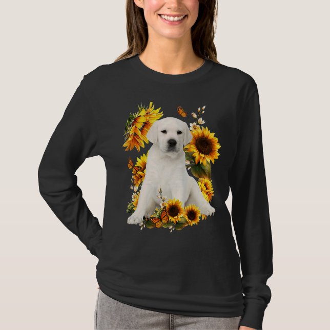 Cute Sunflower Labrador Dog Dad Mom Father's Day T-Shirt (Front)