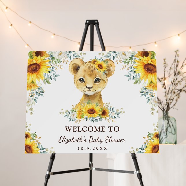 Cute Sunflower Lion Cub Baby Shower Welcome Foam Board (In Situ (Stand))