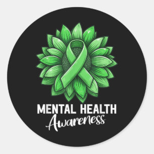 Cute Sunflower Mental Health Awareness Warrior Gre Classic Round Sticker