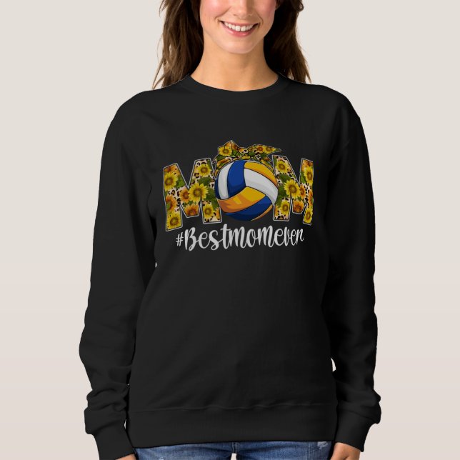 Cute Sunflower Mom Volleyball Sports Mom Mama Moth Sweatshirt (Front)