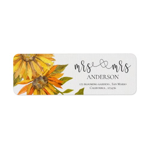 Cute Sunflower Mrs And Mrs  Floral Wedding Address Label