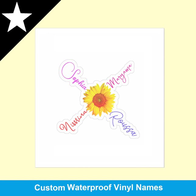 Cute Sunflower Names For Girls, Waterproof Name Sticker (sunflower for girls)